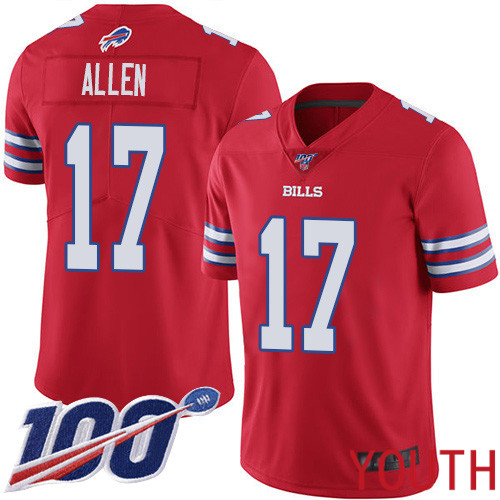 Youth Buffalo Bills #17 Josh Allen Limited Red Rush Vapor Untouchable 100th Season NFL Jersey->youth nfl jersey->Youth Jersey